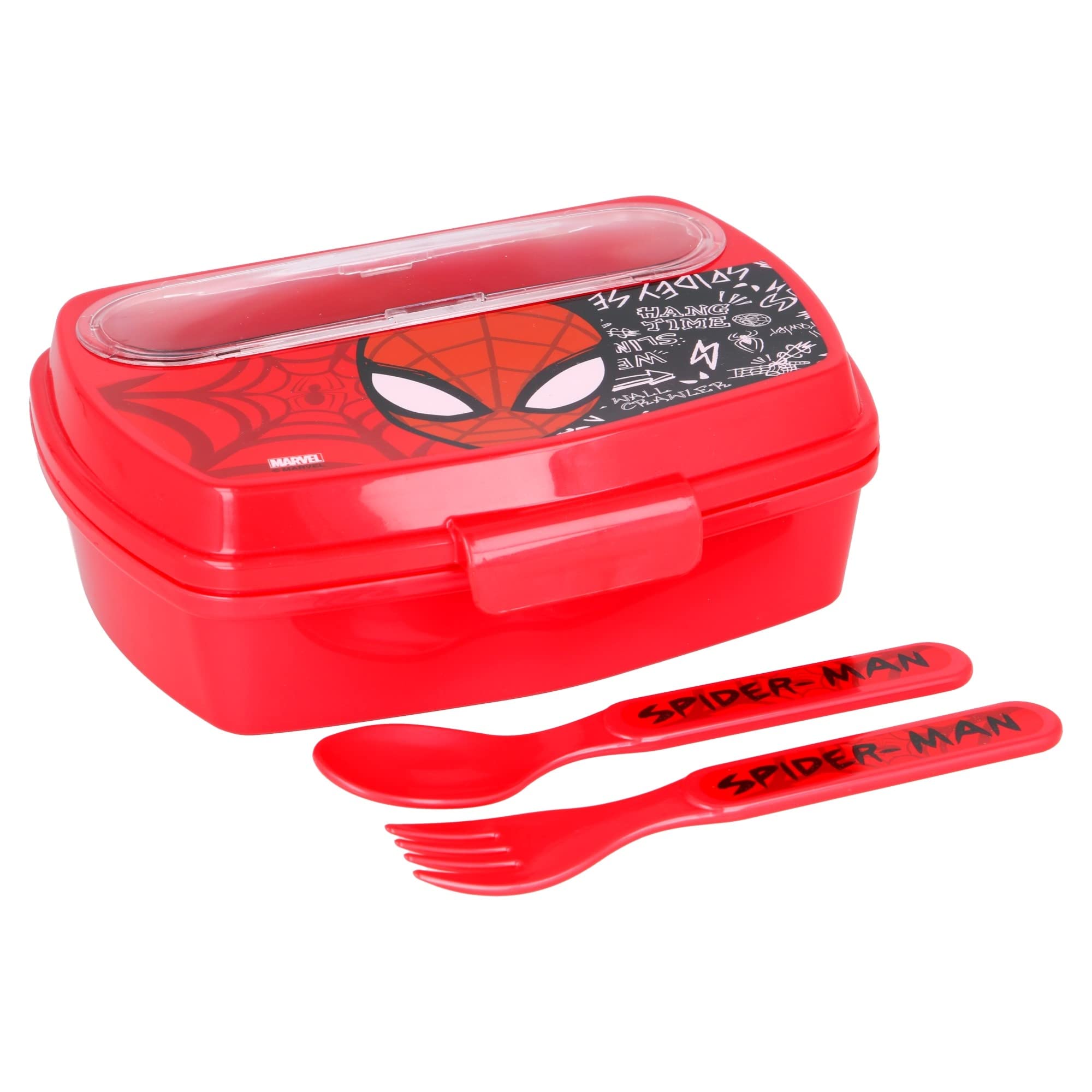 Stor One Size 8412497513093Rectangular Sandwich Box With Cutlery, Spiderman Web Urban