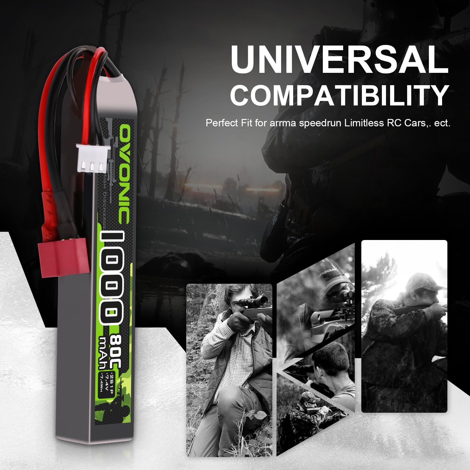 OVONIC 2S Lipo - Batteria Lipo 7,4 V, 80 C, 1000 mAh, con spina Deans T per Airsoft Guns (2 pezzi)