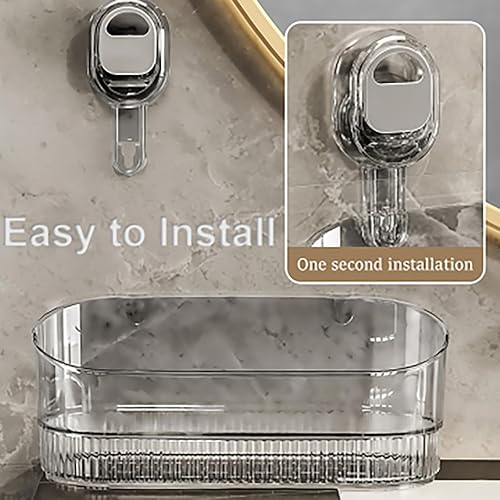 Miniatura 5 de Caja de almacenamiento de succión para baño sin taladros, estante de almacenamiento con ventosa con orificio de drenaje, tazas de succión montadas