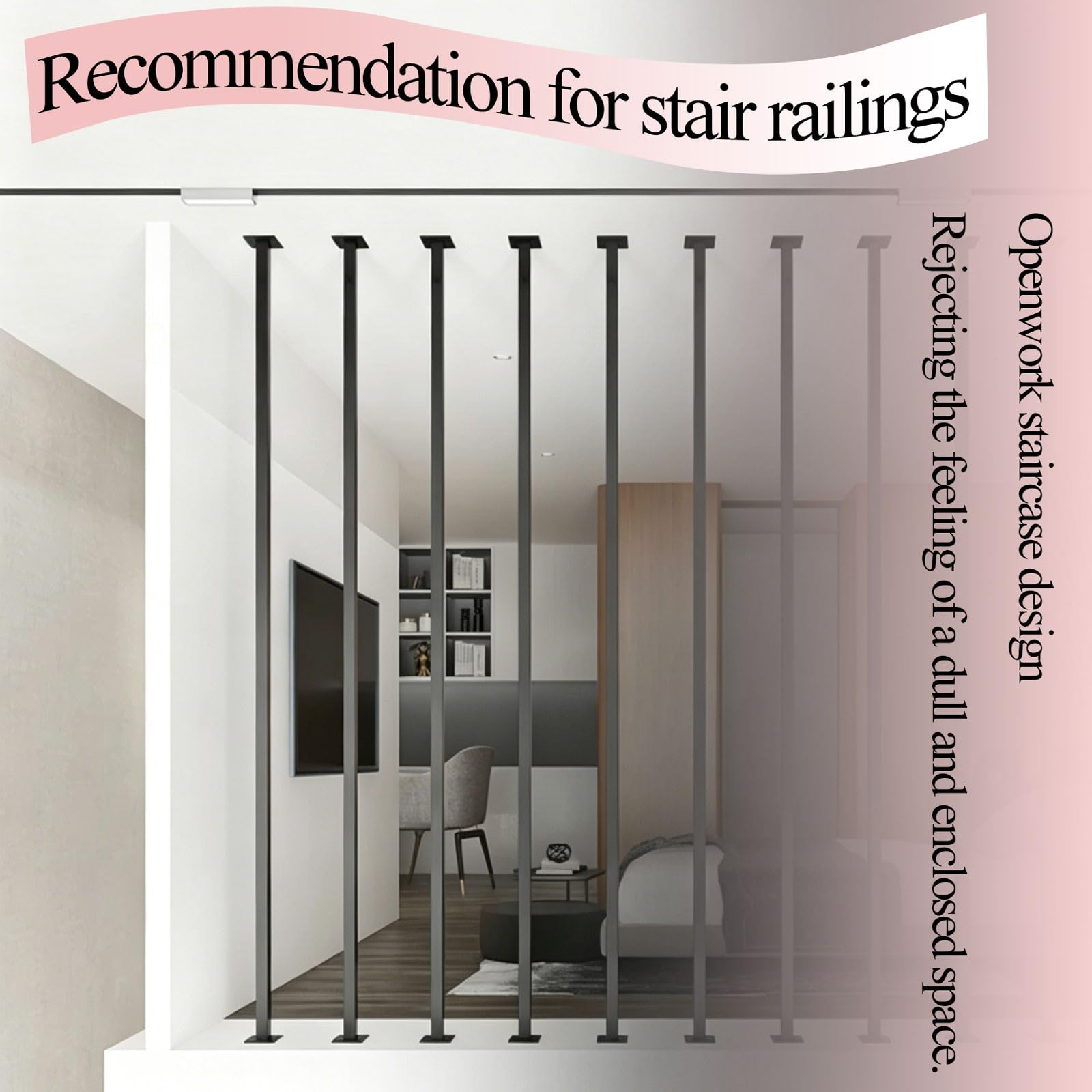 Barandillas metálicas personalizables para escaleras con montaje en suelo | Pasamanos de pared con kit de tornillos y soporte ajustable antideslizante para terrazas, balcones(Negro,4.4FT)