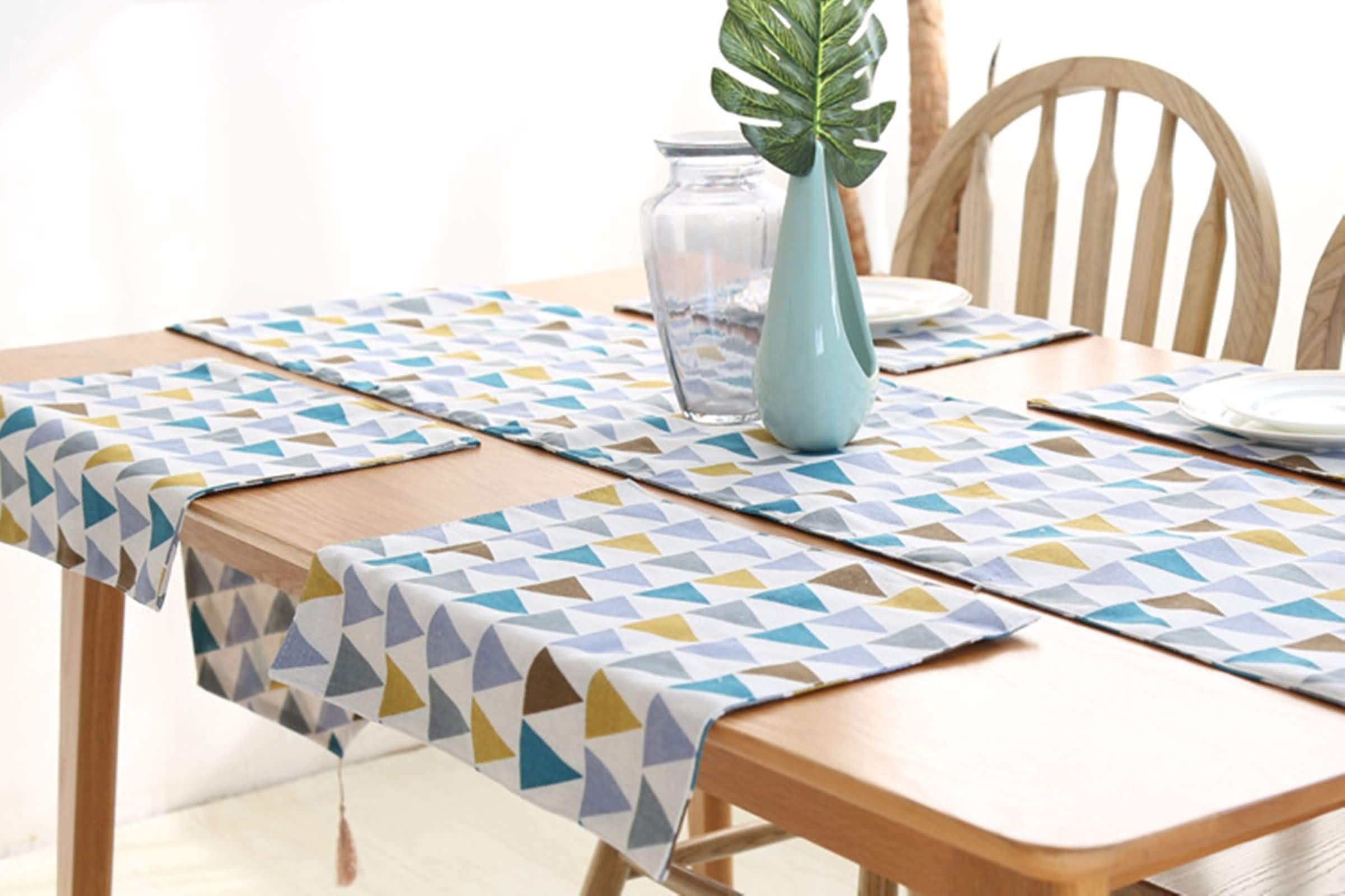 Tischtücher Papier, Jacquard Blau Gelb Grau BraunTischdecken Dreieck Tischläufer Cotton and Linen 30x200CM