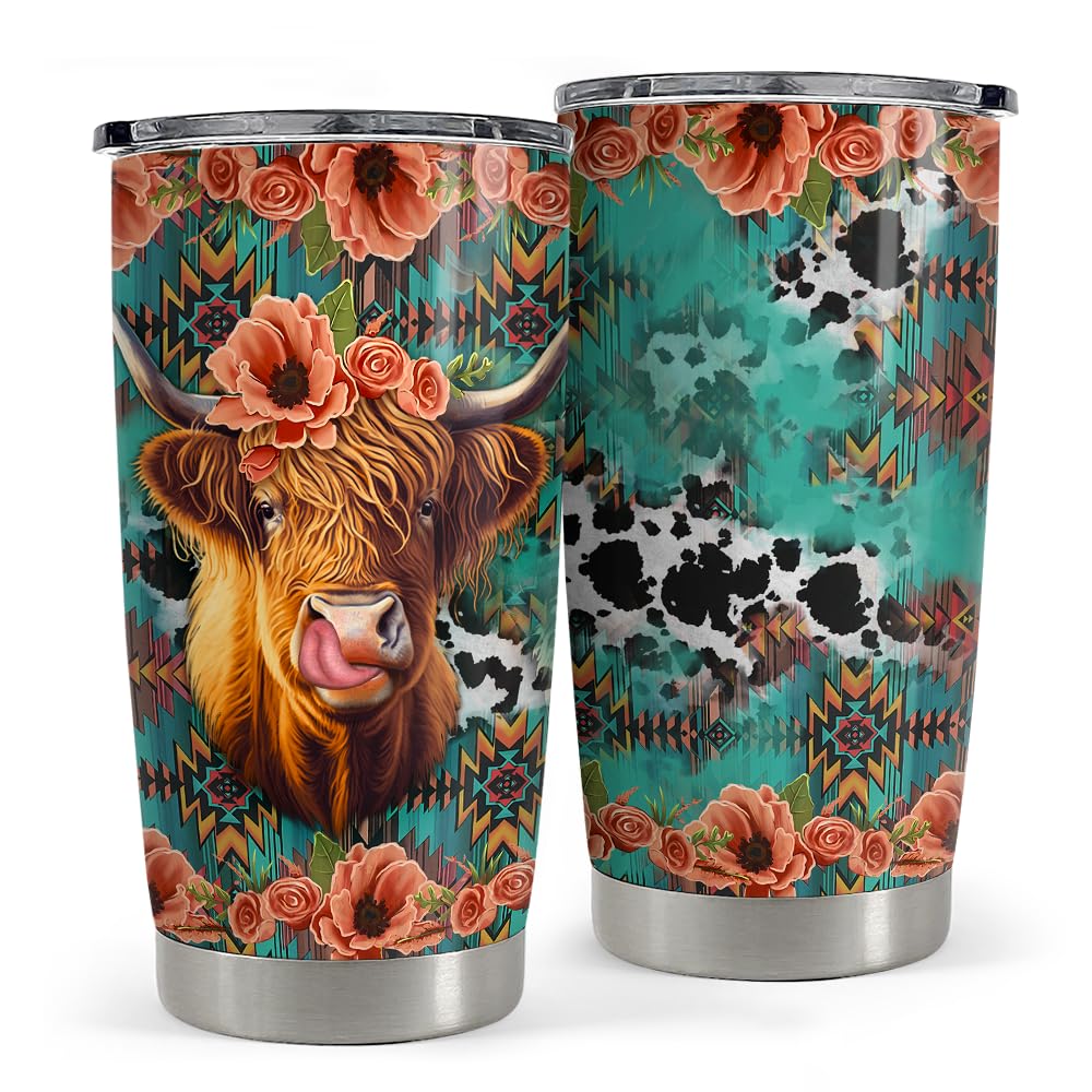 Highland Cow Tumbler 20oz Stainless Steel Insulated Coffee Travel Mug Cup for Women Girls Cows Lovers Cow Gifts for Birthday Christmas Mothers Day