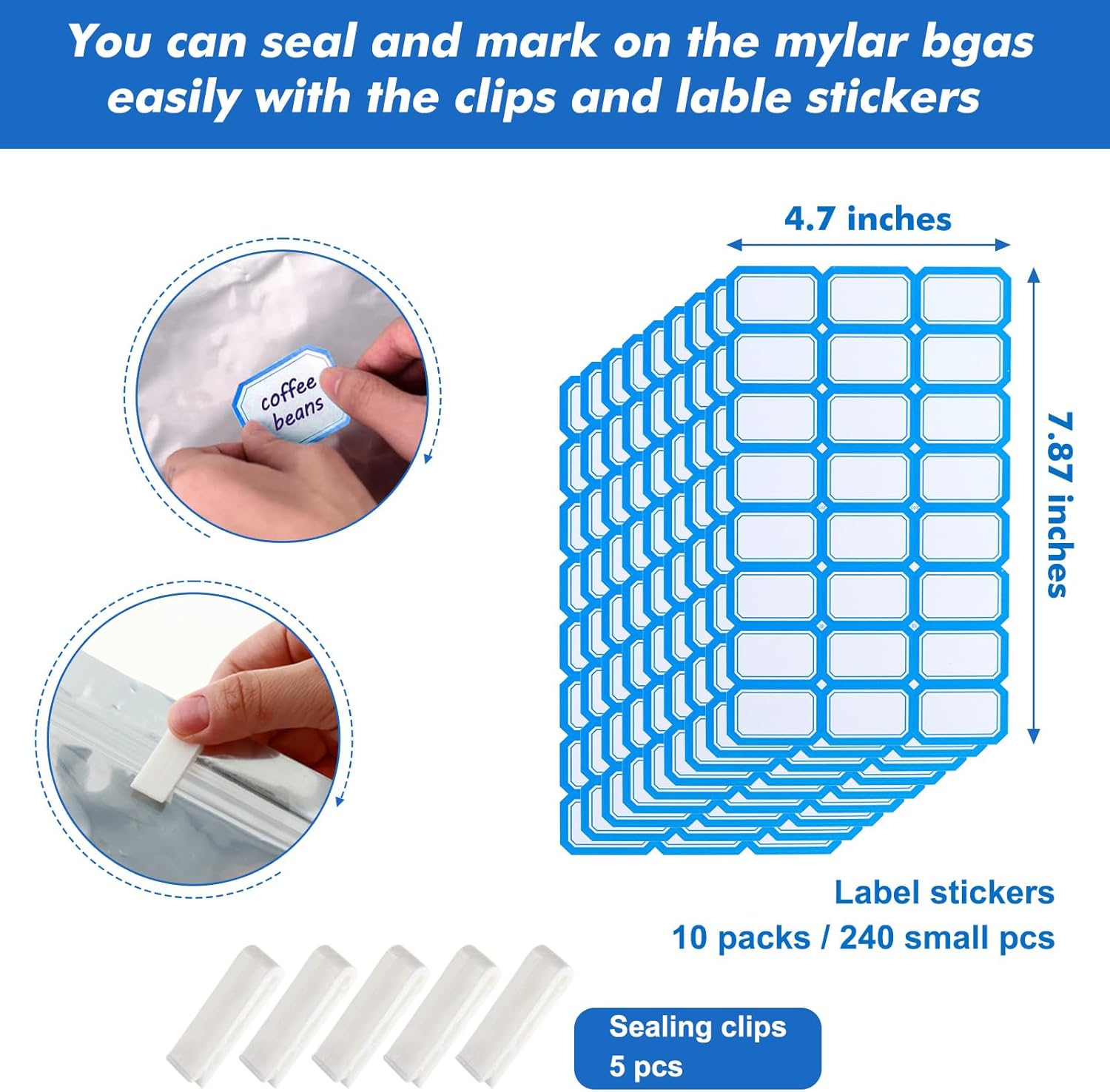 500-Pack Reclosable Large Mylar Bags for Food Storage 7.1" x 10.2" 1 Quart Stand Up Pouch Bags Bulk Resealable Smell Proof Aluminum Silver Foil Bags with Clear Window Kitchen Storage Edible Packaging