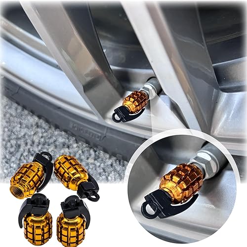 Miniatura 6 de 4 tapas de válvula de neumático estilo granada, tapas de válvula de neumático de acero inoxidable para automóviles, camiones, SUV, motocicletas,