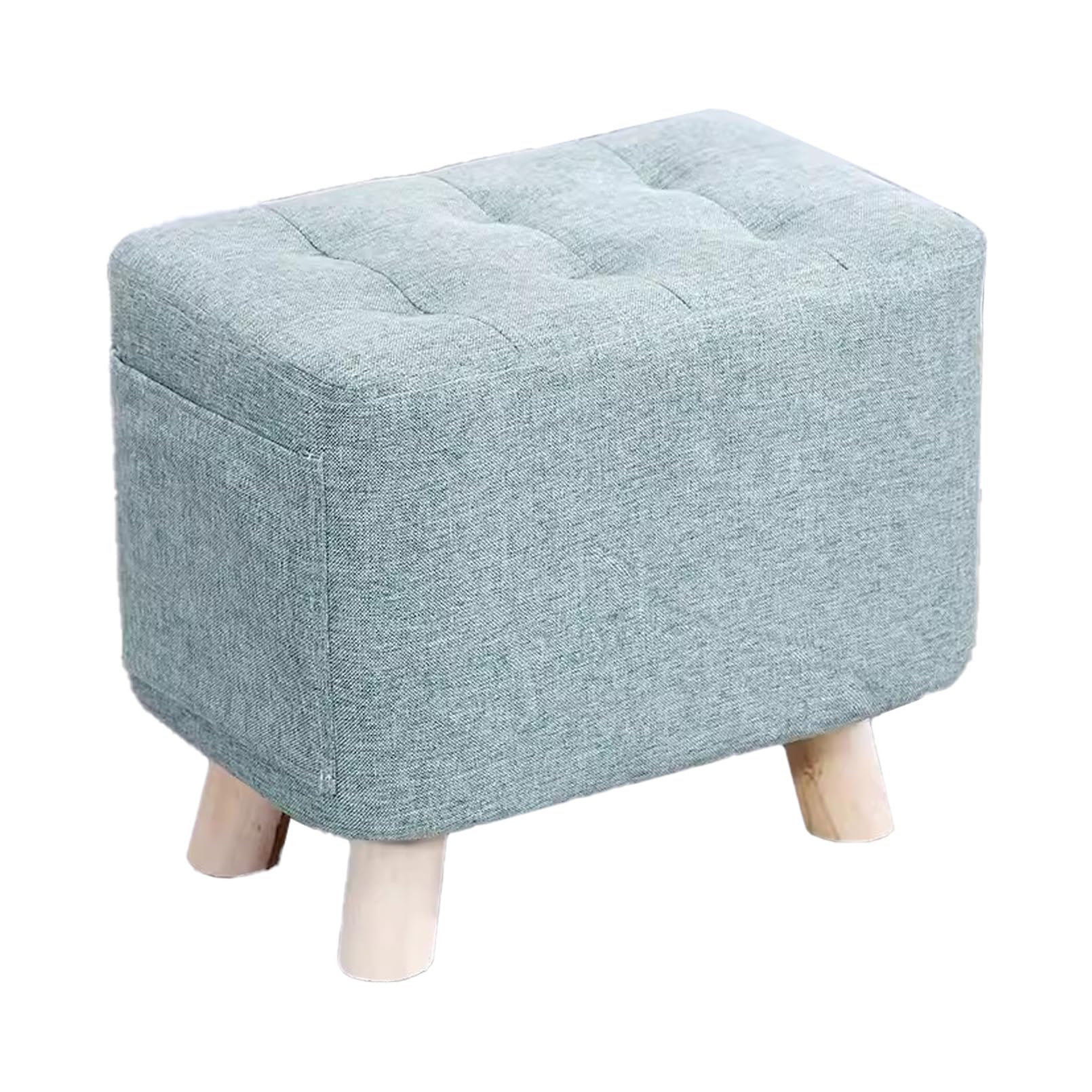 Petit repose-pieds ottoman vert clair de style vintage chic avec pieds en bois massif