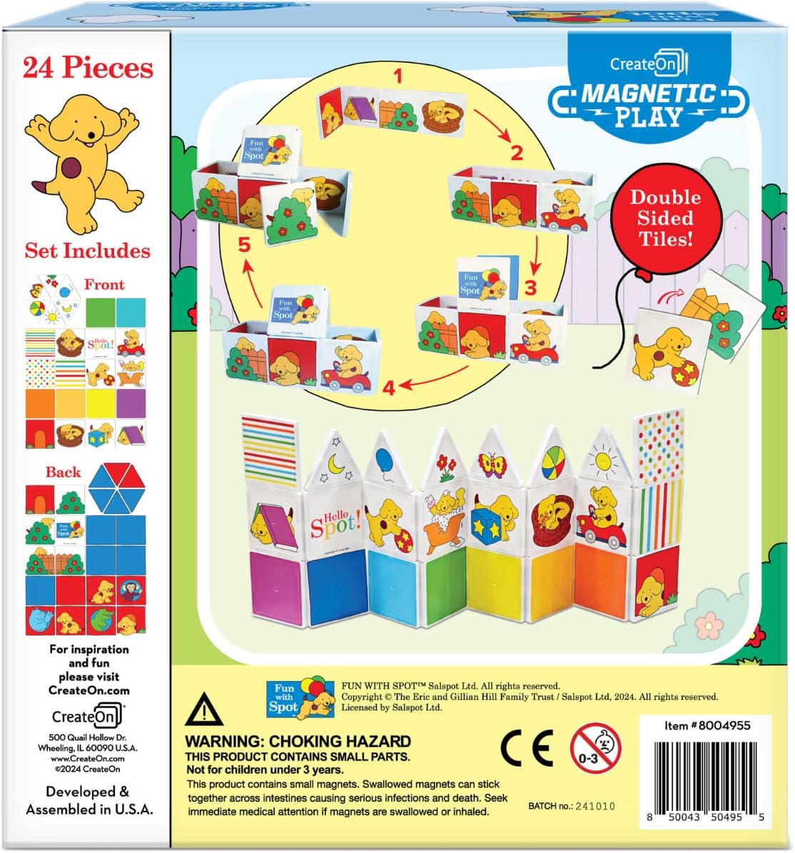CreateOn Fun with Spot Magnetic Tiles, Building Set for Kids, Magnetic Tiles, Kids’ Building Toys, STEM Toys for Boys and Girls Ages 3+, 24-Piece Set (Fun with Spot)