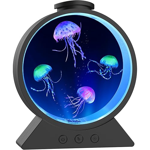 Jellyfish Lamp,Whisper-Quiet Sensory Aquarium Light,7 Color Mood Night Light with Adjustable Water Flow & 8H Timer,Rounded Tank Lamp for Home Office Bedroom Decor for Kids Adults(Black)