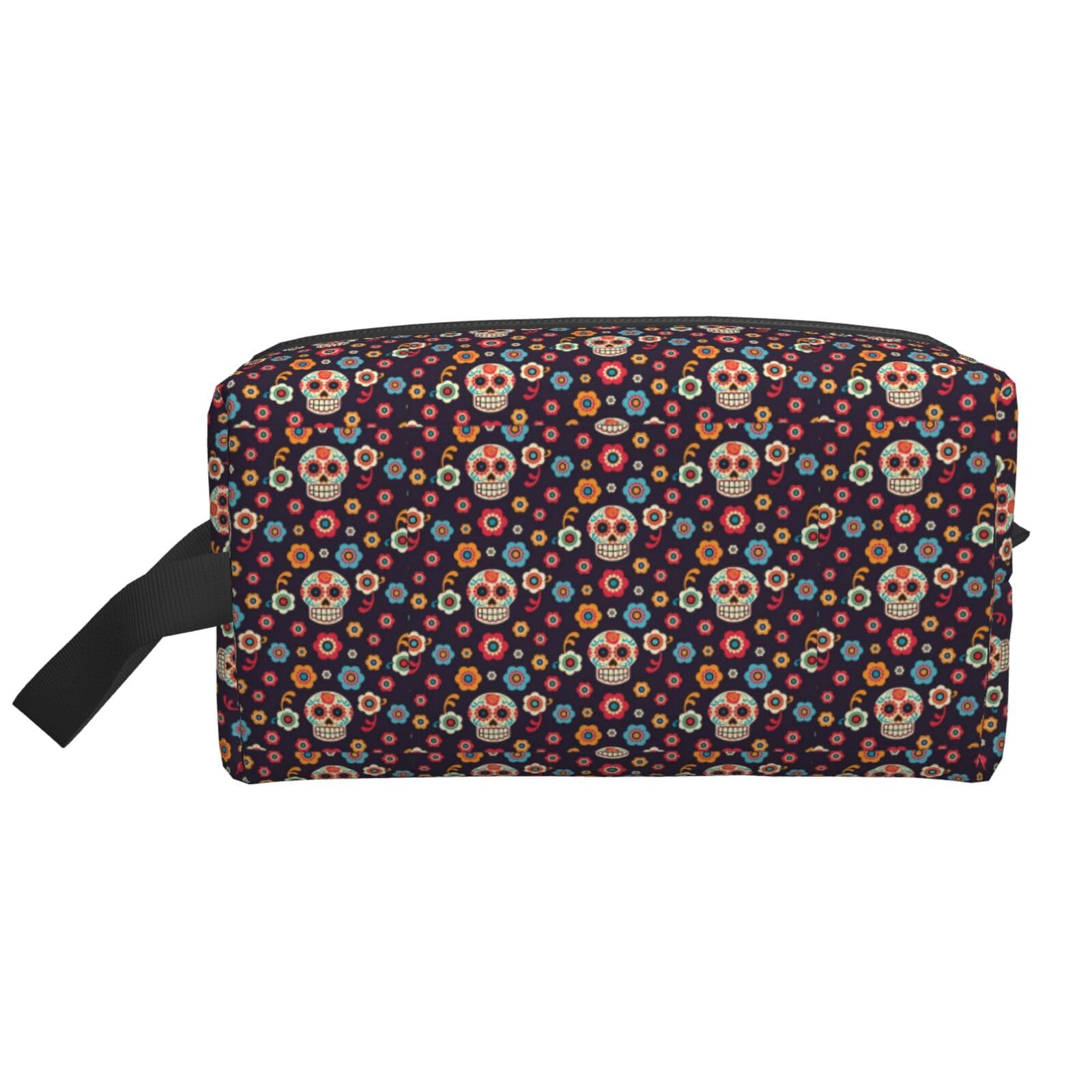 Ercgad Unisex White Sugar Skulls Print Large Capacity Travel Toiletry Bag Cosmetic Pouch Daily Storage Makeup Case