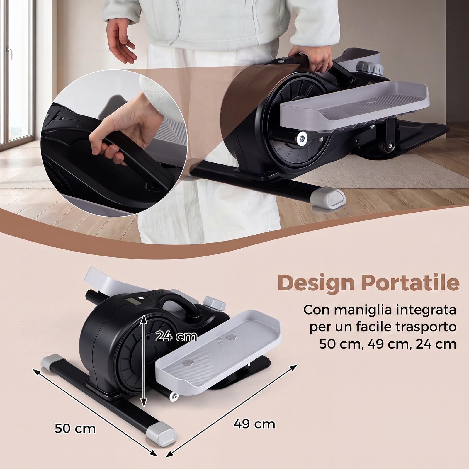 COSTWAY Ellittica Elettrico Portatile da Casa 50 x 49 x 24 cm | Ellittico Sotto Scrivania con Display LCD, Manopola di Regolazione della Resistenza e Piedini e Pedali Antiscivolo