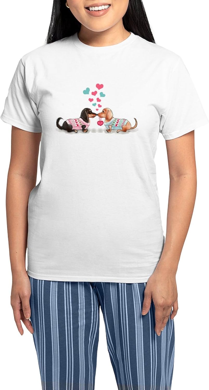 CafePress Doxie Valentine Pajamas Women's Novelty Cotton Pajama Set, Comfortable PJ Sleepwear