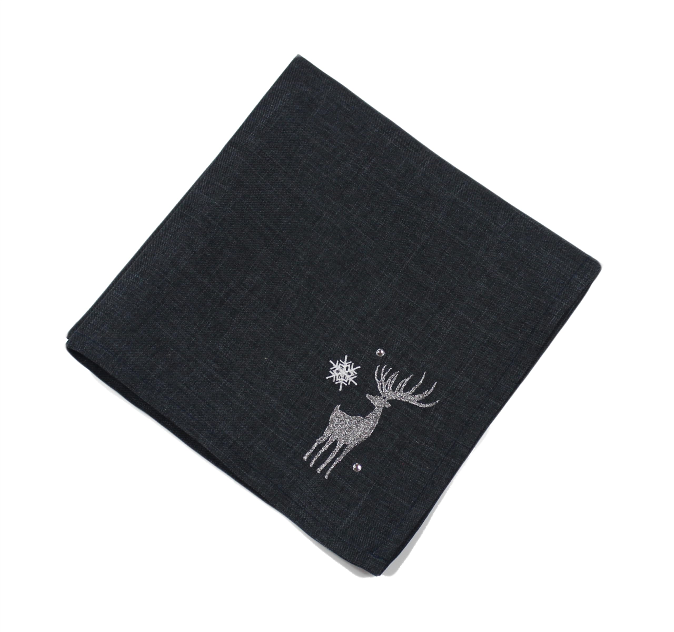 Peggy Wilkins Pewter/Silver Shimmer Stag Embroidered Christmas Napkin - 45Cm X 45Cm