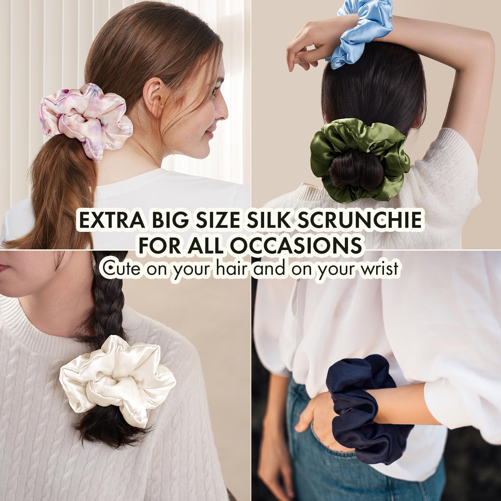 LILYSILK Women's 100% Mulberry Silk Big Hair Scrunchies Ladies Pure Silk Filled Giant XL Ponytail Holder Oversized Elastic Hair Tie Band Large Jumbo Hair Bobble for Breakage Prevention Navy Blue - Image 4