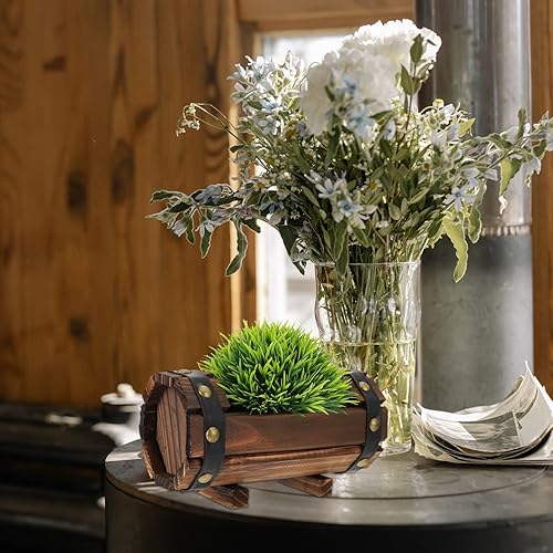 Miniatura 7 de Yardwe Maceta rústica de madera con barril para whisky, maceta de flores para suculentas, contenedor para patio, jardín, patio trasero