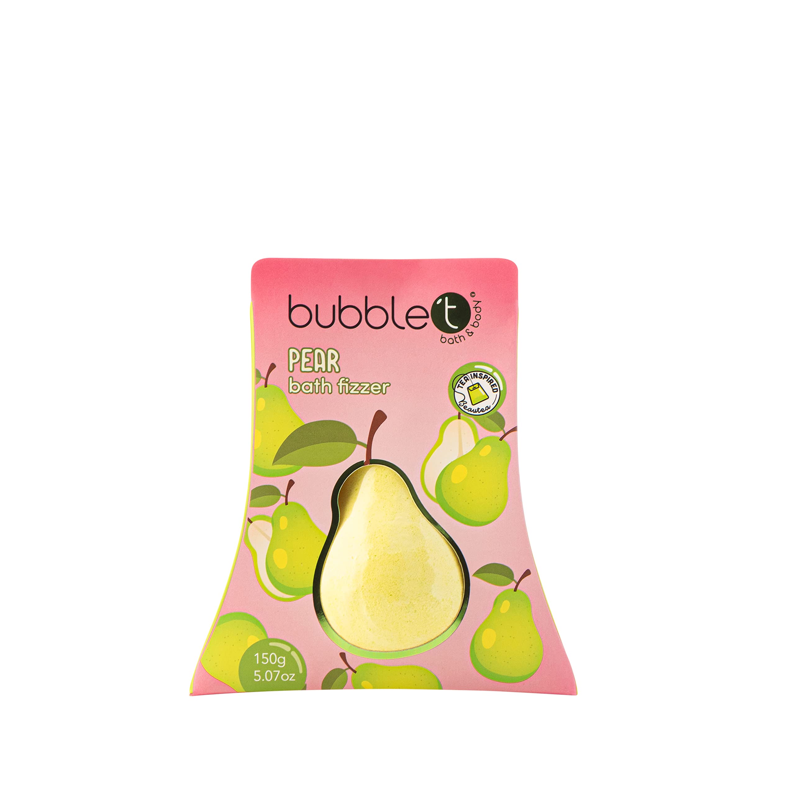 Bubble T CosmeticsFruitea Pear Bath Bomb Fizzer, Packed with Essential Oils to Soften & Cleanse The Skin, Fruity Scents for All Day Freshness - 1 x 150g, Green