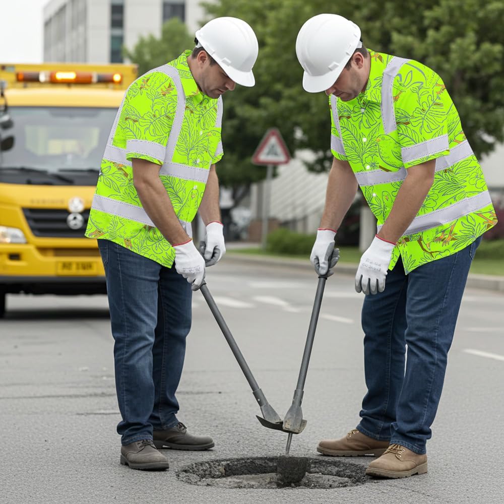 High Visibility Hawaiian Shirt for Men Tropical Shirts Custom Name Floral Outfit Reflective Safety Workwear - Image 7