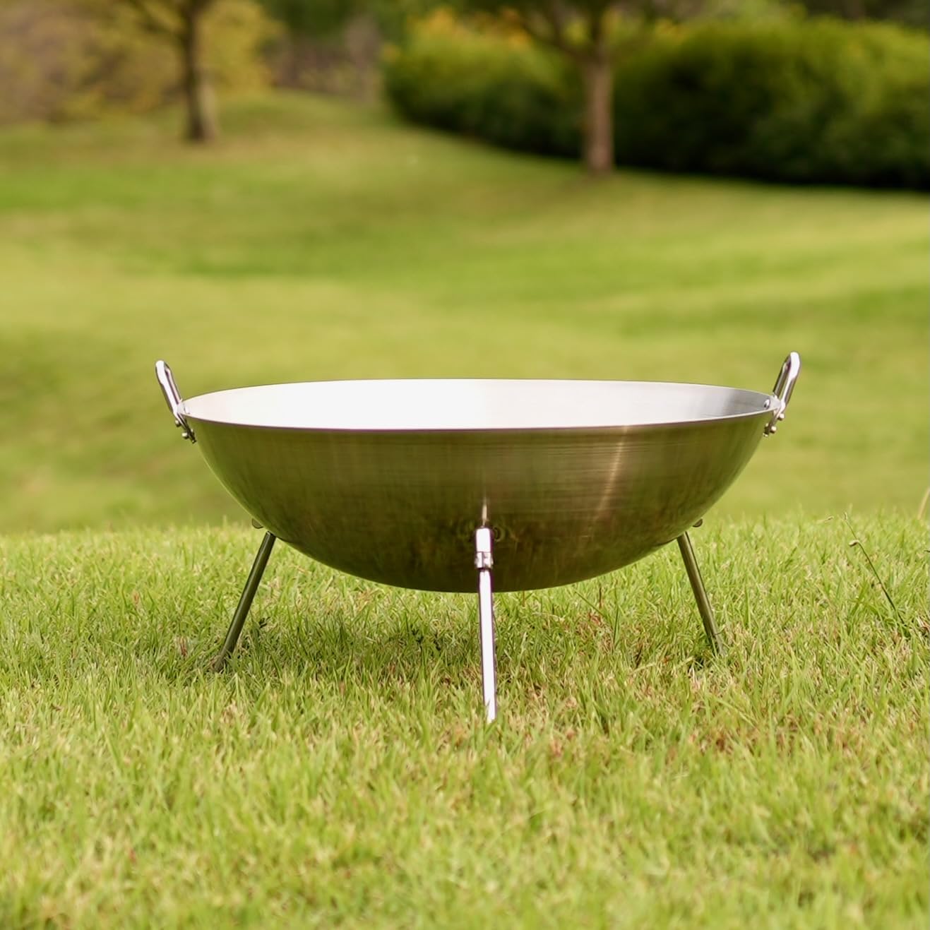 Amazon.co.jp: cacomoca Fire Pit WOK ファイヤーピット・ワック 中華鍋型焚火台、ステンレス製、焚き火で鍋料理  (65cm) : スポーツ＆アウトドア