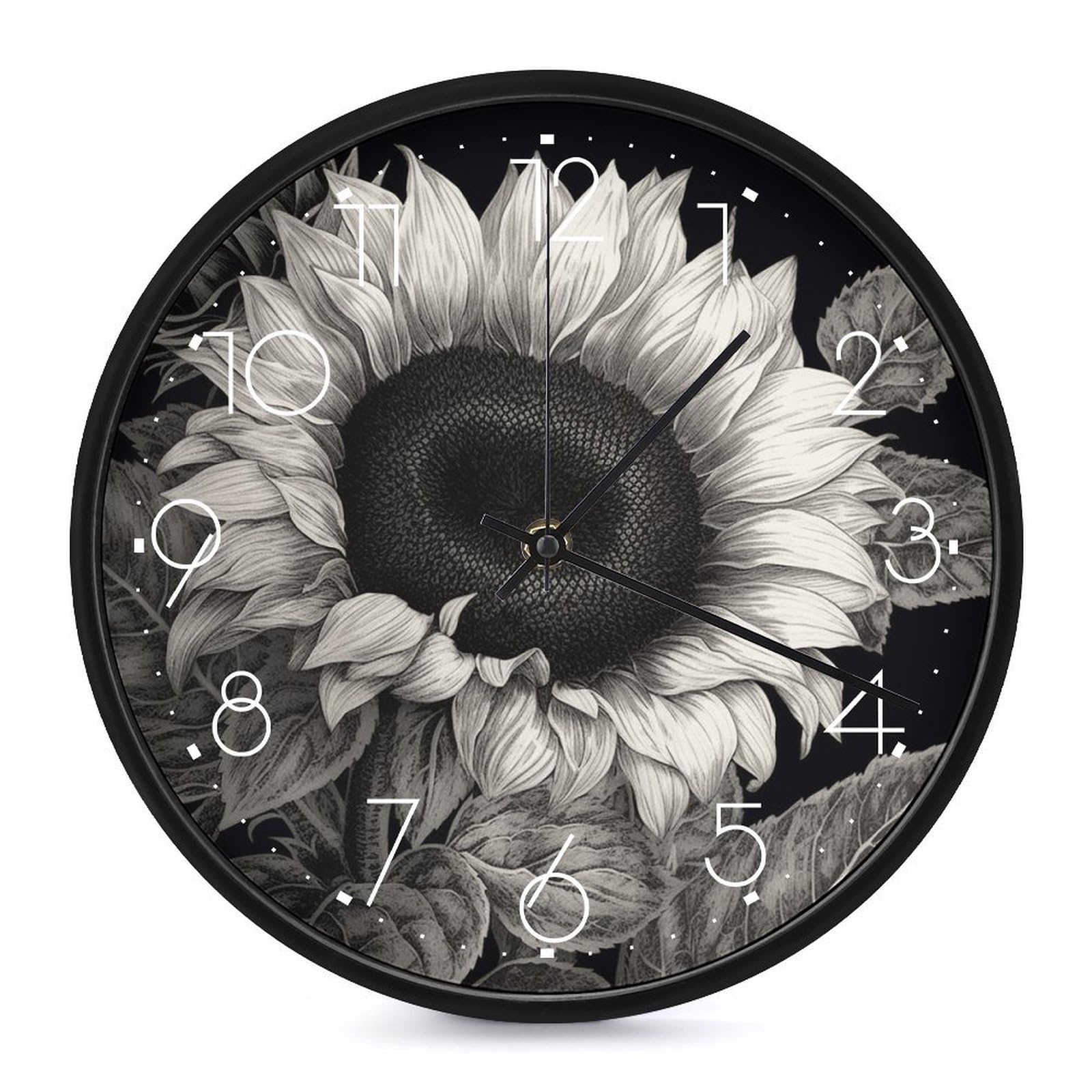 Horloge murale silencieuse sans tic-tac 25,4 cm tournesol gris