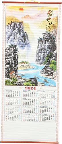 VILLCASE Calendario de desplazamiento japonés 2024 Calendario de año nuevo chino Calendario de pared chino Calendario lunar chino colgante