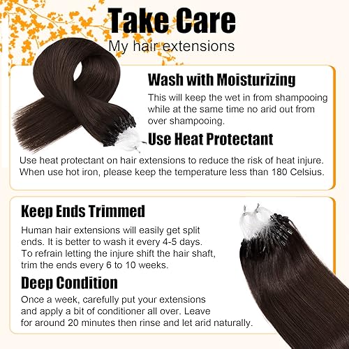 Miniatura 7 de Extensiones de cabello humano grueso con microbucle de 0.04 ozhebra, extensiones de cabello con microanillo, 1.76 oz, extensiones de cabello marrón