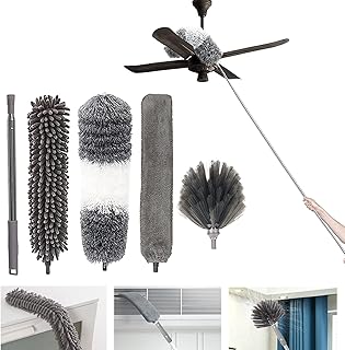 Dusters for Cleaning, 5pcs Microfiber Duster with Telescoping Extension Pole (30-100 inch), Bendable Plumeau Poussière, Washable Dusting Brush, Extendable Long Feather Duster for Ceiling Fan, Blinds