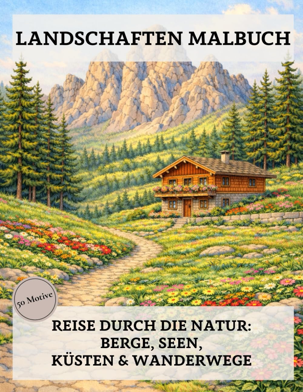 Landschaften Malbuch: 50 Ausmalbilder für Erwachsene - Reise durch die Natur: Berge, Seen, Küsten & Wanderwege