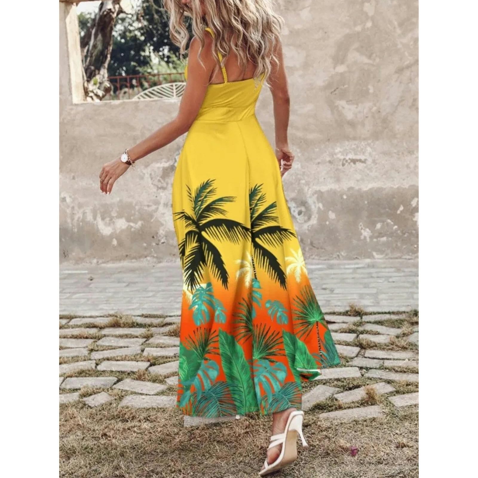 Vestidos Largos de Flores Bohemias de Verano Estilo Playa Femenino Sexy Vestido de Tirantes de Pasta de Cuello V Vestidos de Vacaciones Casuales, HUTALIM, Blanco, s
