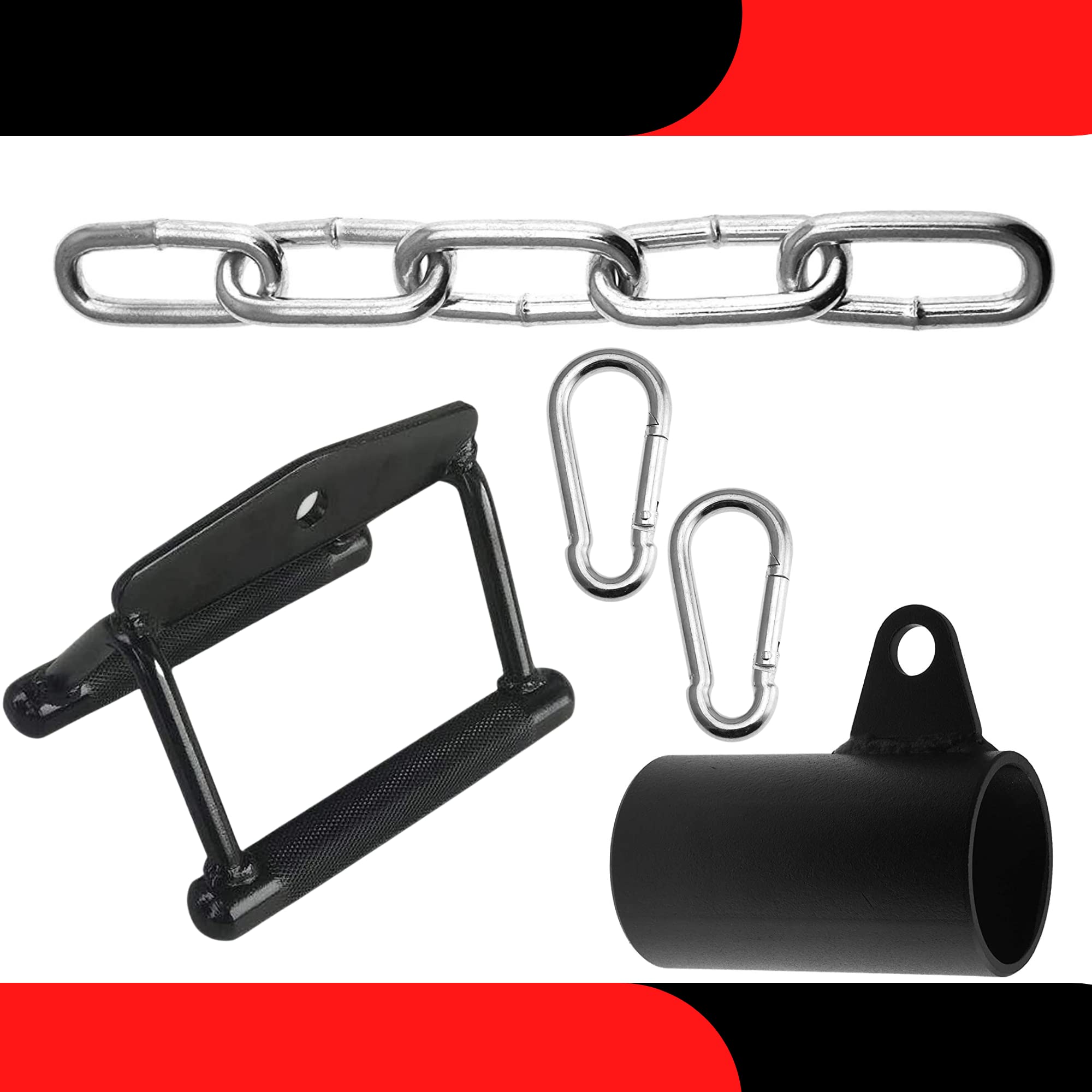 T Bar Row Handle for Barbell with Ground Pulley Handle T-Bar Row Platform with Chain - Eyelet Attachment Fits with 2" Olympic Barbells with Carabiner Hooks Ideal for Bent Over Exercises (B09YJ4JKJN) Amazon Price History, Amazon Price Tracker