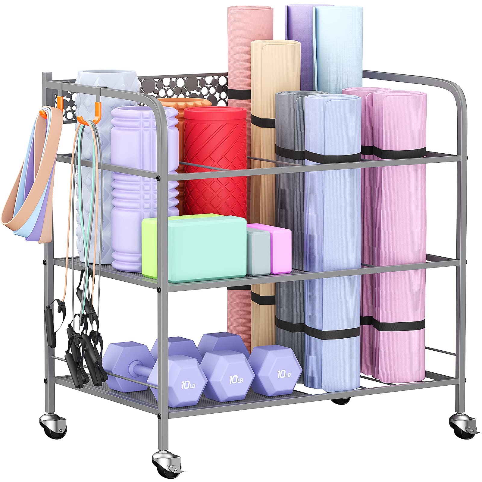 Primafit Mat Rack 3 Tier Workout Gear Rack VOPEAK Yoga Mat Storage Rack - 3-Tier Metal ...