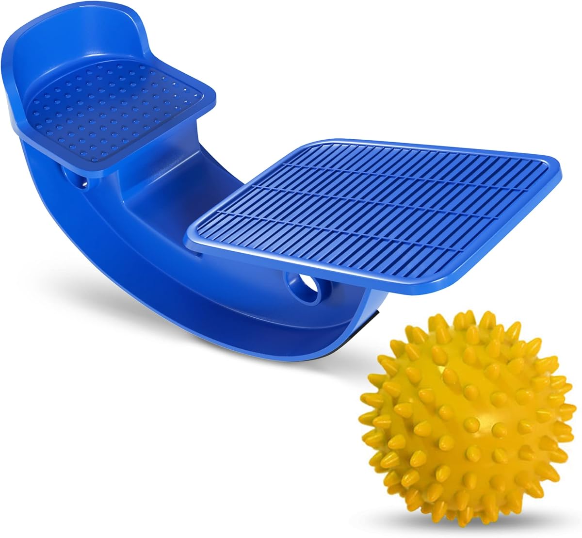 ProHeal Foot Rocker Calf Stretcher with Spiked Ball Massager - for Plantar Fasciitis, Achilles Tendonitis - Calf, Foot, Heel, and Ankle Stretcher - Lower Leg Pain Relief - Blue with Yellow Ball