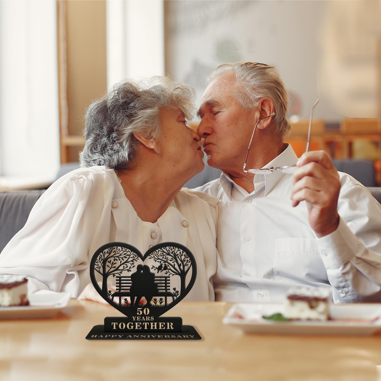 Golden Anniversary Wedding Gifts for Couple, 50th Wedding Metal Tabletop Decor with Engraved Heart, Timeless Home Keepsake for Parents,Couple,Friends