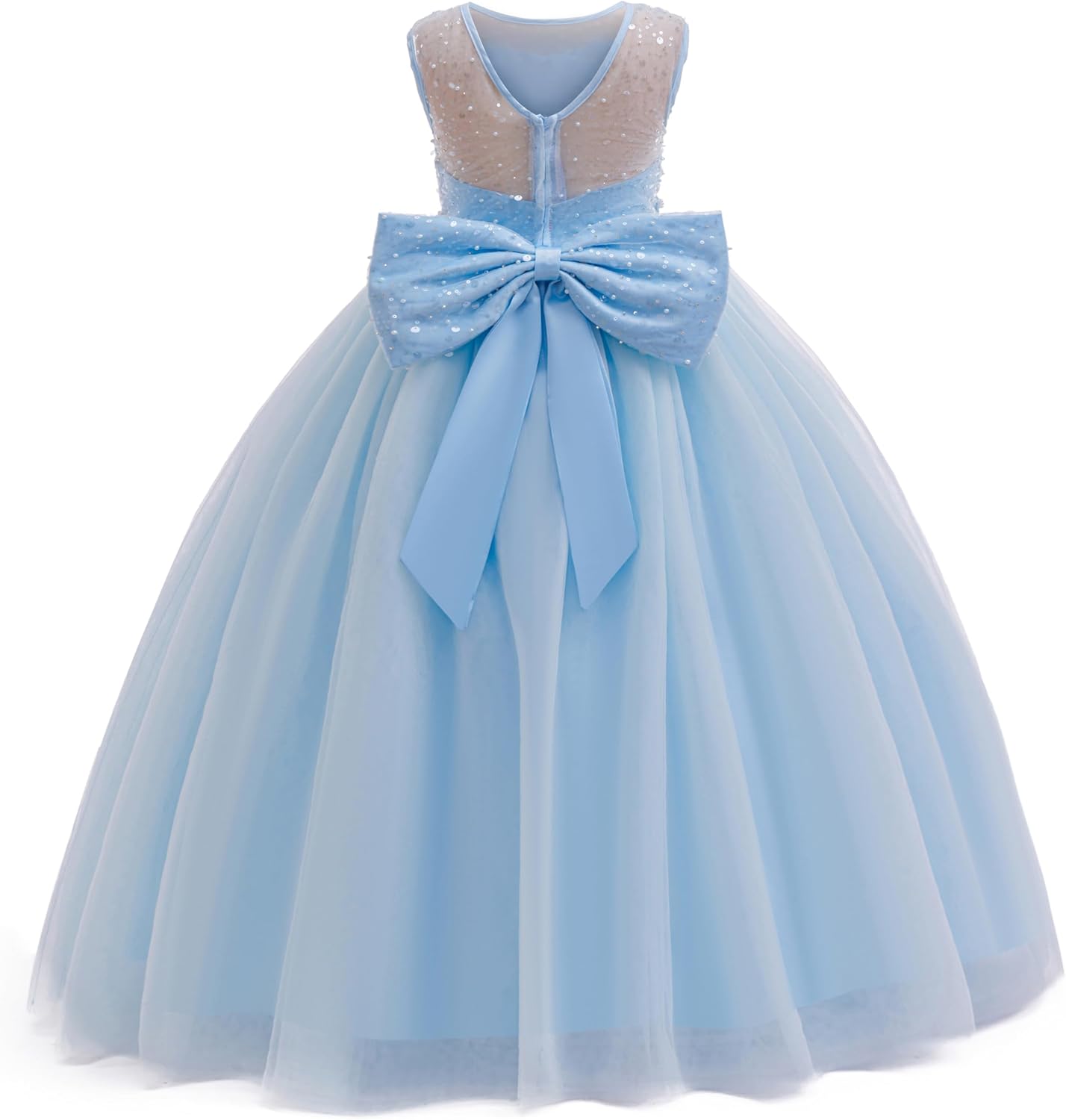 Girls Sequin Tulle Dress Formal Pageant Sparkly Birthday Party Wedding Guest Ball Gown Dresses with Bow