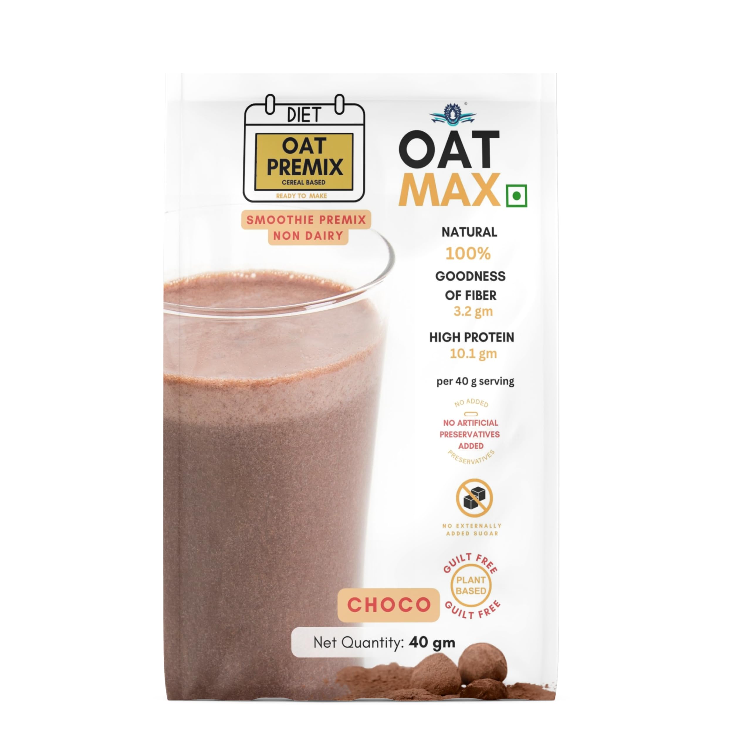 CHOCO SMOOTHIE PREMIX – CHOCO DRINK POWDER | NATURAL POWDERS AND OATS | INSTANT MILK OR WATER MIX | NO ADDED PRESERVATIVES OR FLAVOURS | PER PACK - 40GM (5)