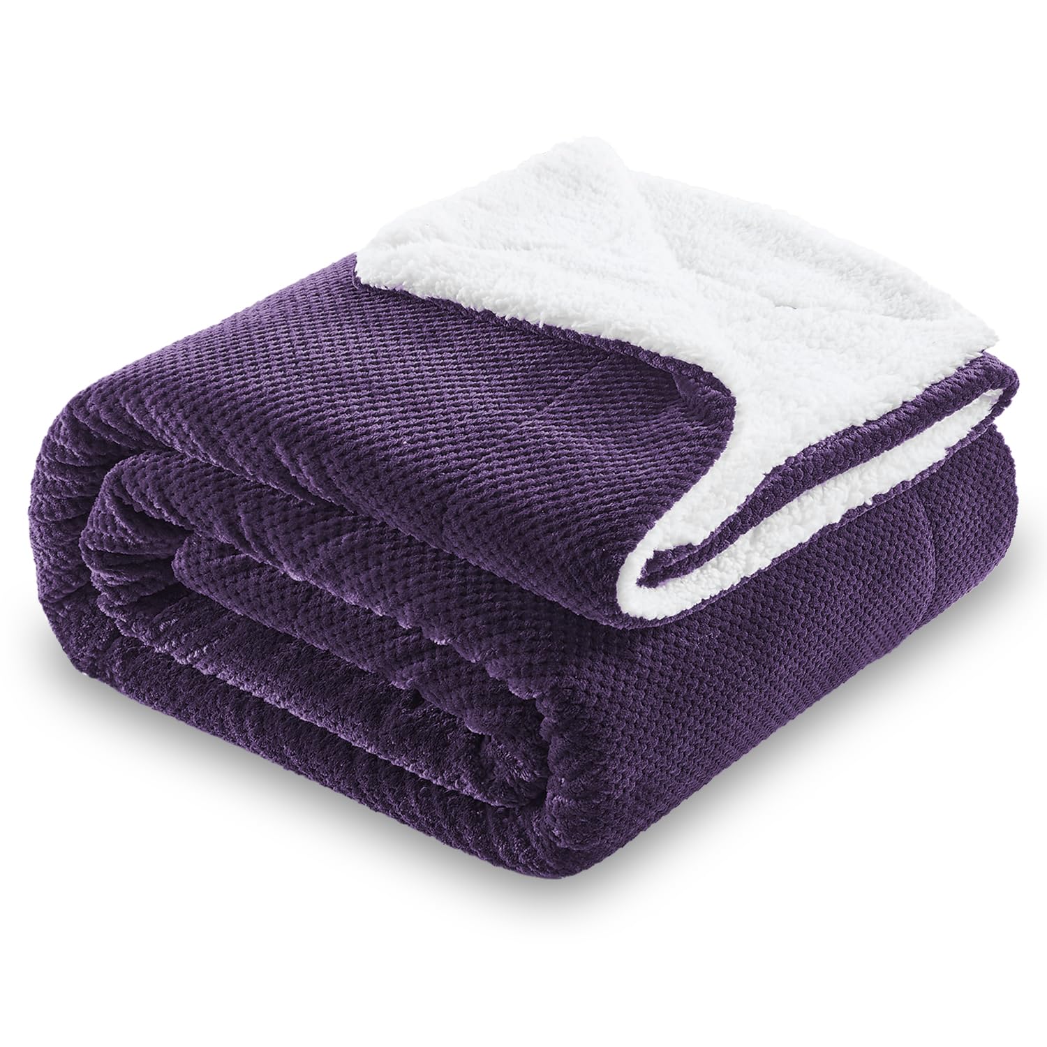 SOCHOW Waffel Sherpa Fleece Blanket, Super Soft, Fluffy Warm Lightweight Reversible Plush Blanket for Bed, Sofa and Sofa, 220 x 240 cm, Deep Purple