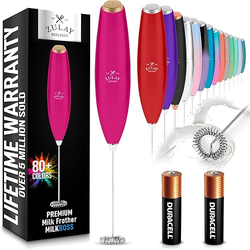 Miniatura 107 de Zulay - Potente espumador de leche con 4 pilas Duracell incluidas, manual, potente espumador de leche para capuchino, frappé, matcha y crema de