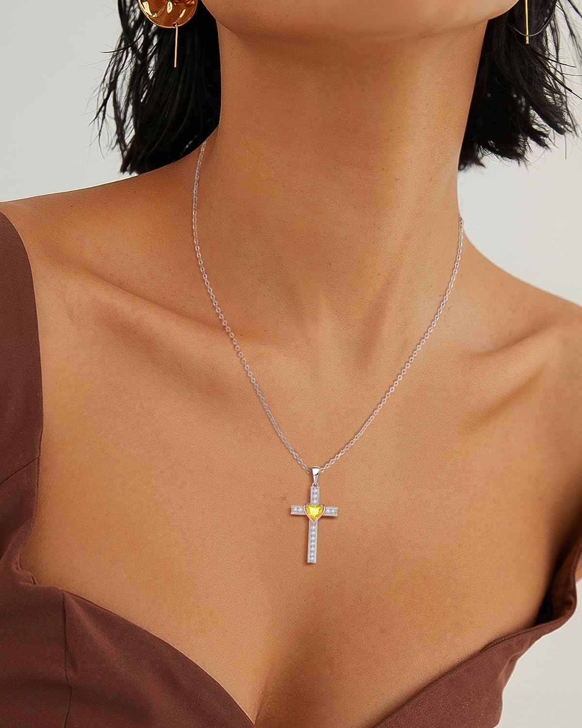 Birthstone Cross Necklace for Women, 925 Sterling Silver Heart Cross Pendant Necklace, Fine Cross Jewelry Birthday Anniversary Mother's Day Gifts for Her Mom Wife, 18"+2" Adjustable - Image 4