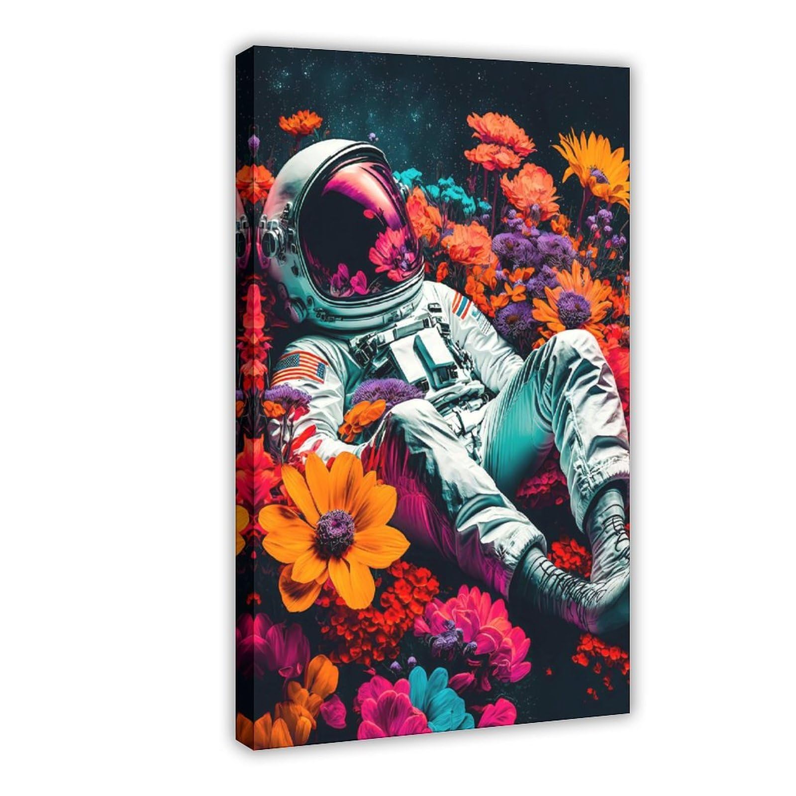 Bareronor Astronaut in Flowers Canvas Poster Bedroom Decor Landscape Office Room Decor Gift 24" L X 36" W