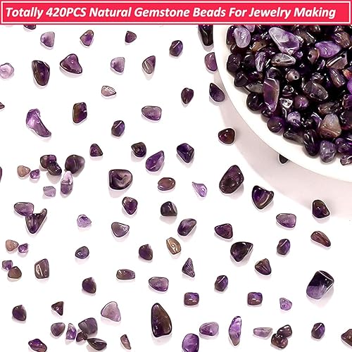 Miniatura 2 de 420 cuentas de piedra con virutas amatista, piedras preciosas irregulares de cristal curativo, cuentas sueltas de cristal triturado con caja de