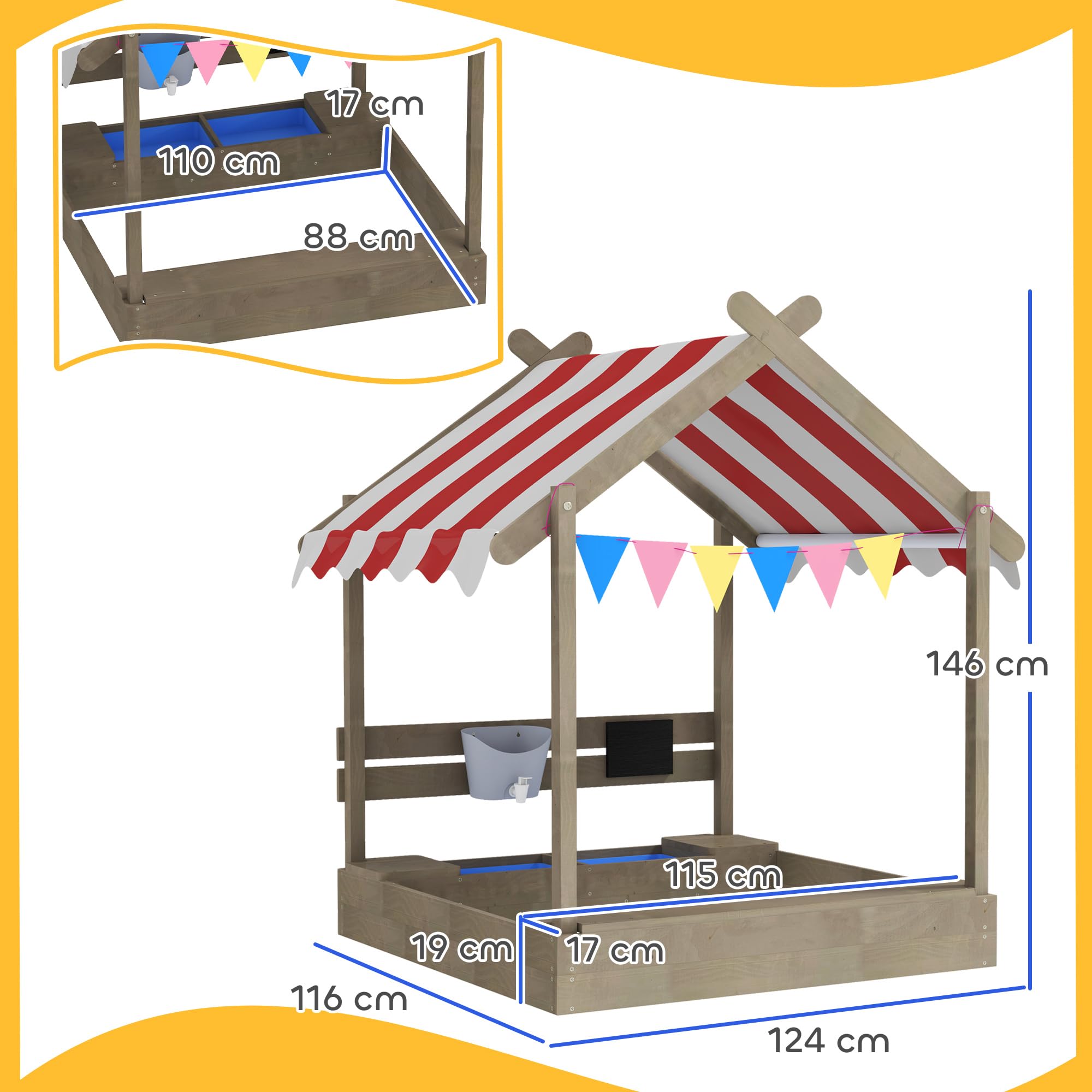 Outsunny Bac à Sable en Bois maisonnette pour Enfants 3-7 Ans Gris
