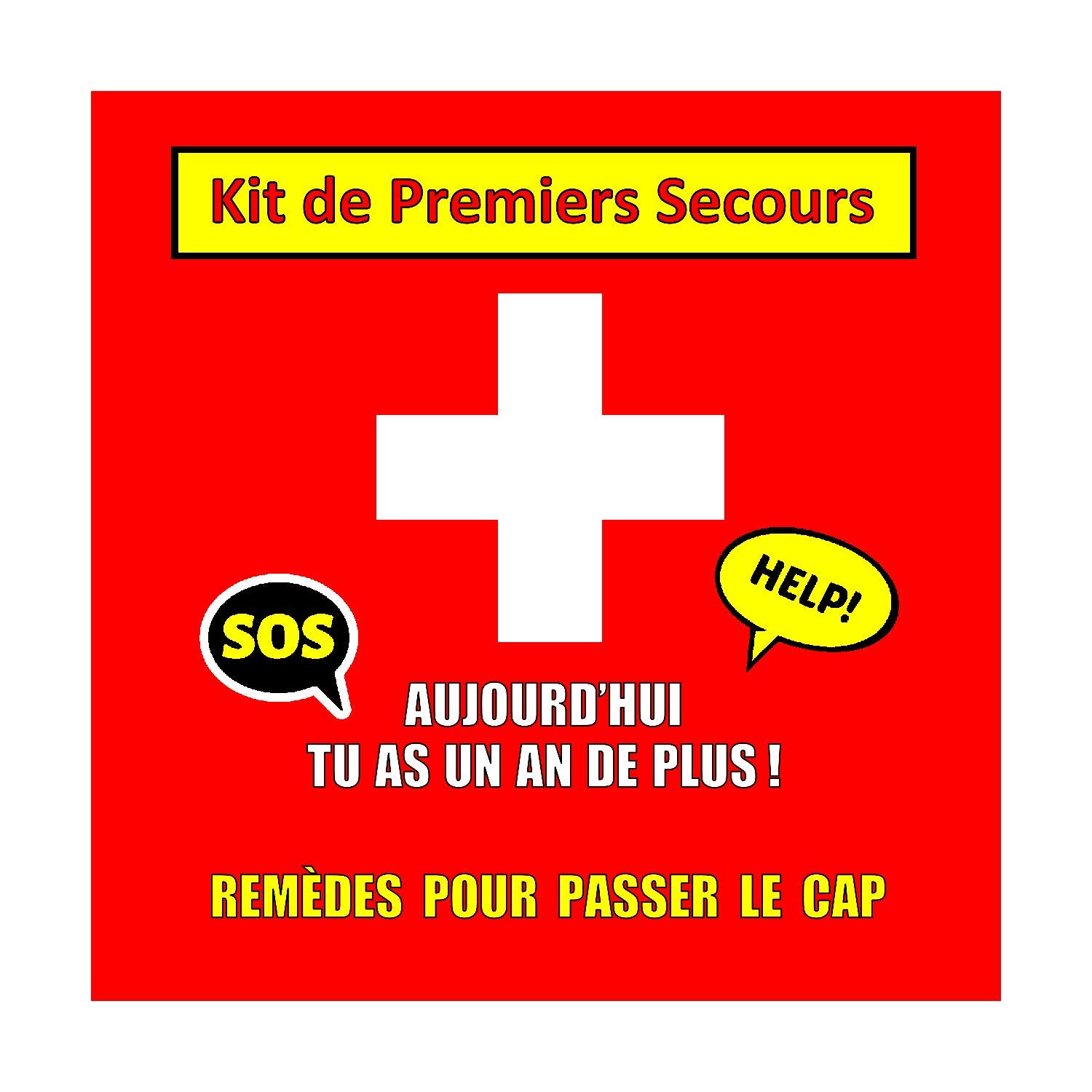 Cadeau anniversaire original. Remèdes pour passer le cap. Boite à pharmacie avec 10 imitations de médicaments. Contient des bonbons