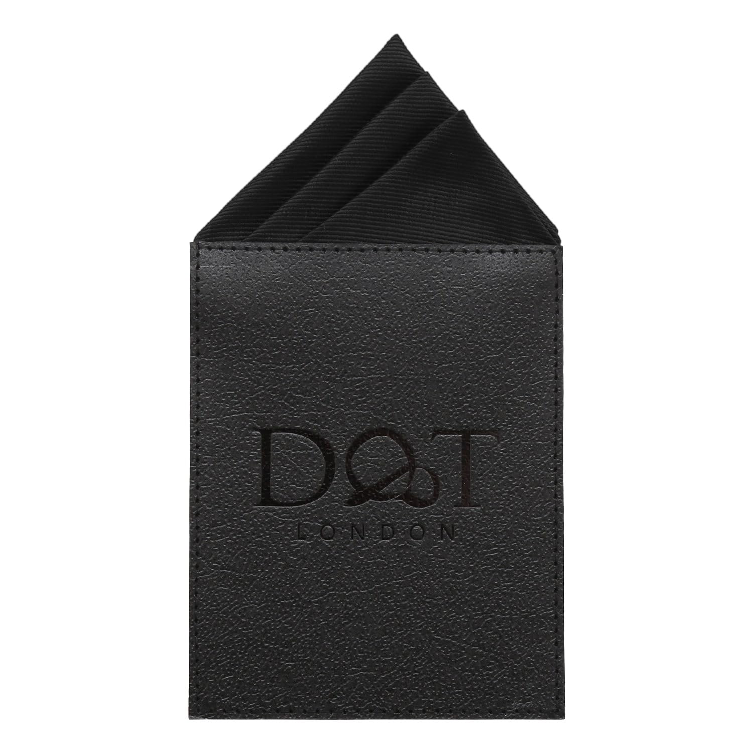 DQT Mens Plain Twill Pre-Folded Pocket Square - Wedding, Business & Formal Suit Handkerchief - Black - One Peak