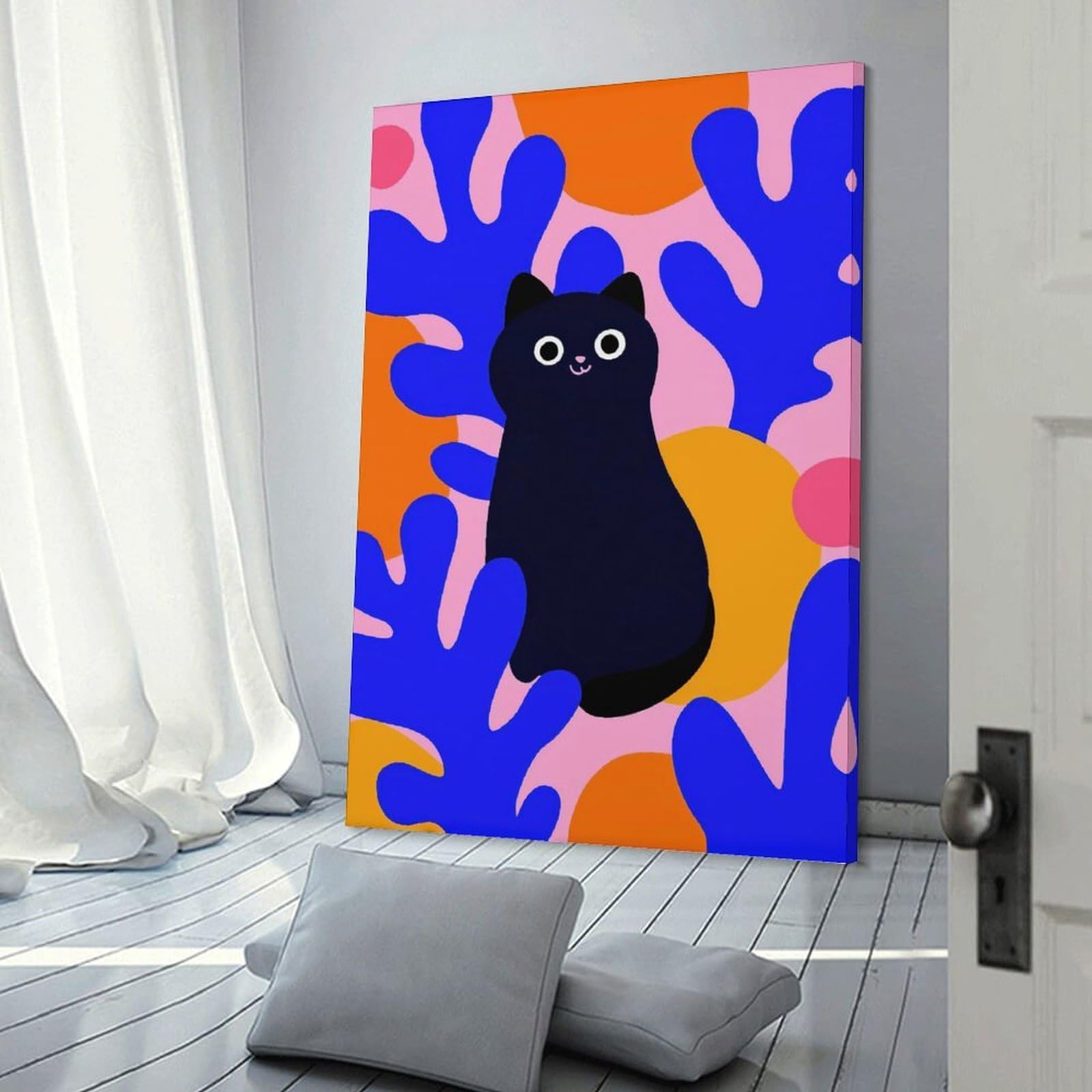 Junmoney Abstract Cat Art Hanging Wall Art 20x30inch(50x75cm), for Front Hall, Corridor Or Welcome Spaces, Wall Decor to Refresh Empty Corners