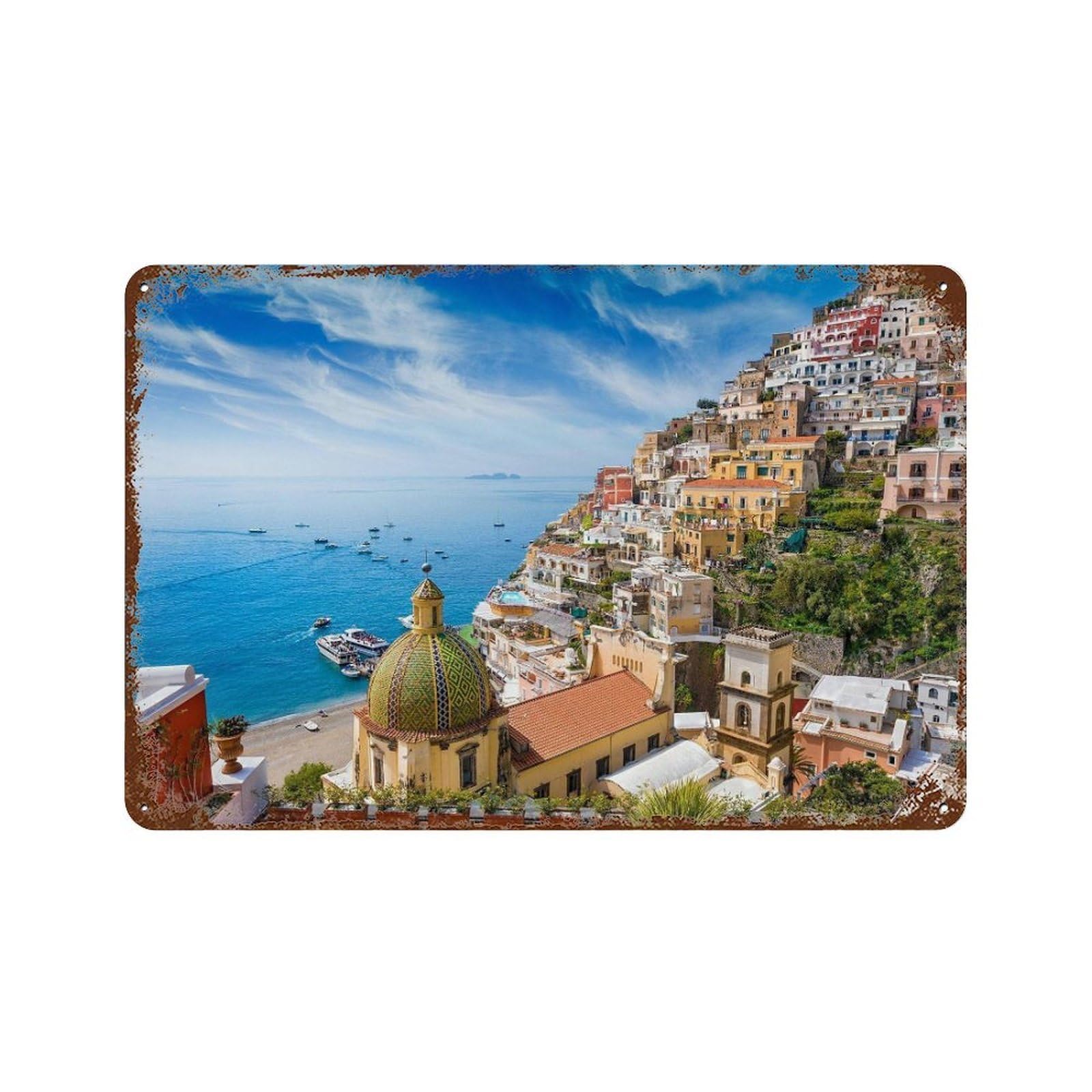 xiaoxiaoshen Real Photo Positano Decor Amalfi Italy Wall Decor Art Metal Tin Poster Modern Home Decor Art Home Bar Shop Decorations Vintage Sign 20x30cm