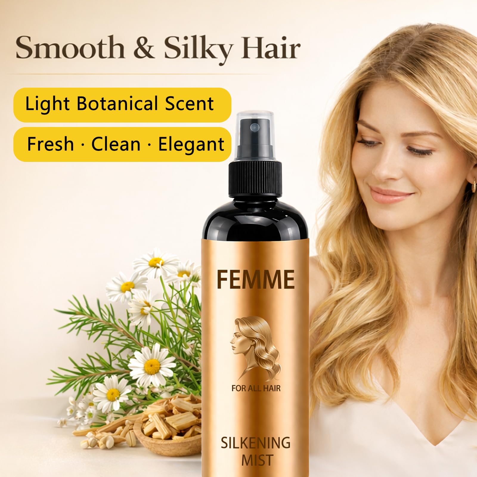 FEMME Silkening Hair Mist Leave-In Spray for Smooth, Soft Hair, 8.8 Fl Oz