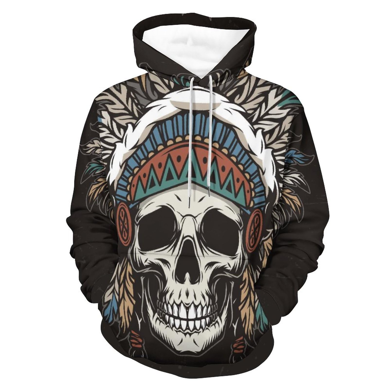 Sweat à capuche tribal UMENG : pull unisexe noir taille S - 8