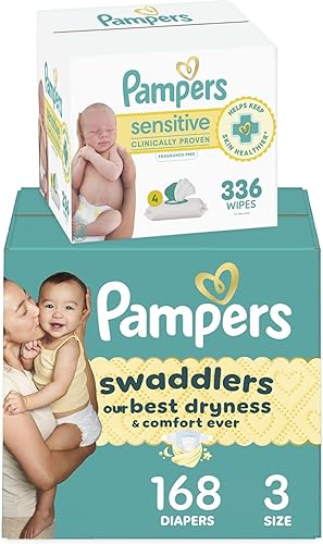 Miniatura 29 de Pañales tamaño 2, 186 unidades y toallitas para bebé, pañales desechables Pampers Swaddlers y toallitas para bebés de agua sensibles, paquetes