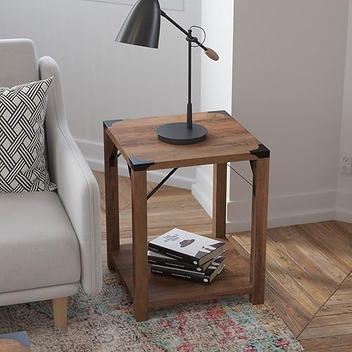 Miniatura 16 de Flash Furniture Wyatt - Mesa auxiliar moderna de 2 niveles, marco de madera de ingeniería gris lavado, soportes laterales entrecruzados de metal