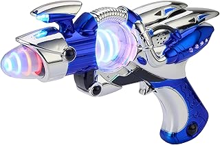 Playbees Light-Up Noise Blaster - Blue - 11.5 Inches - Super Spinning Space Sound Effects with Futuristic Power Galaxy Ranger FX for Party Favor, Novelty Toy, Party Bag Stuffer for Ages 5+