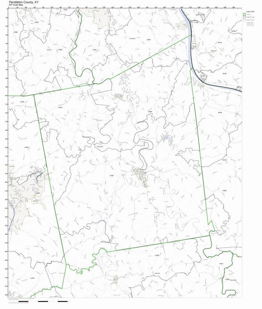 Pendleton County, Kentucky KY ZIP Code Map Not Laminated