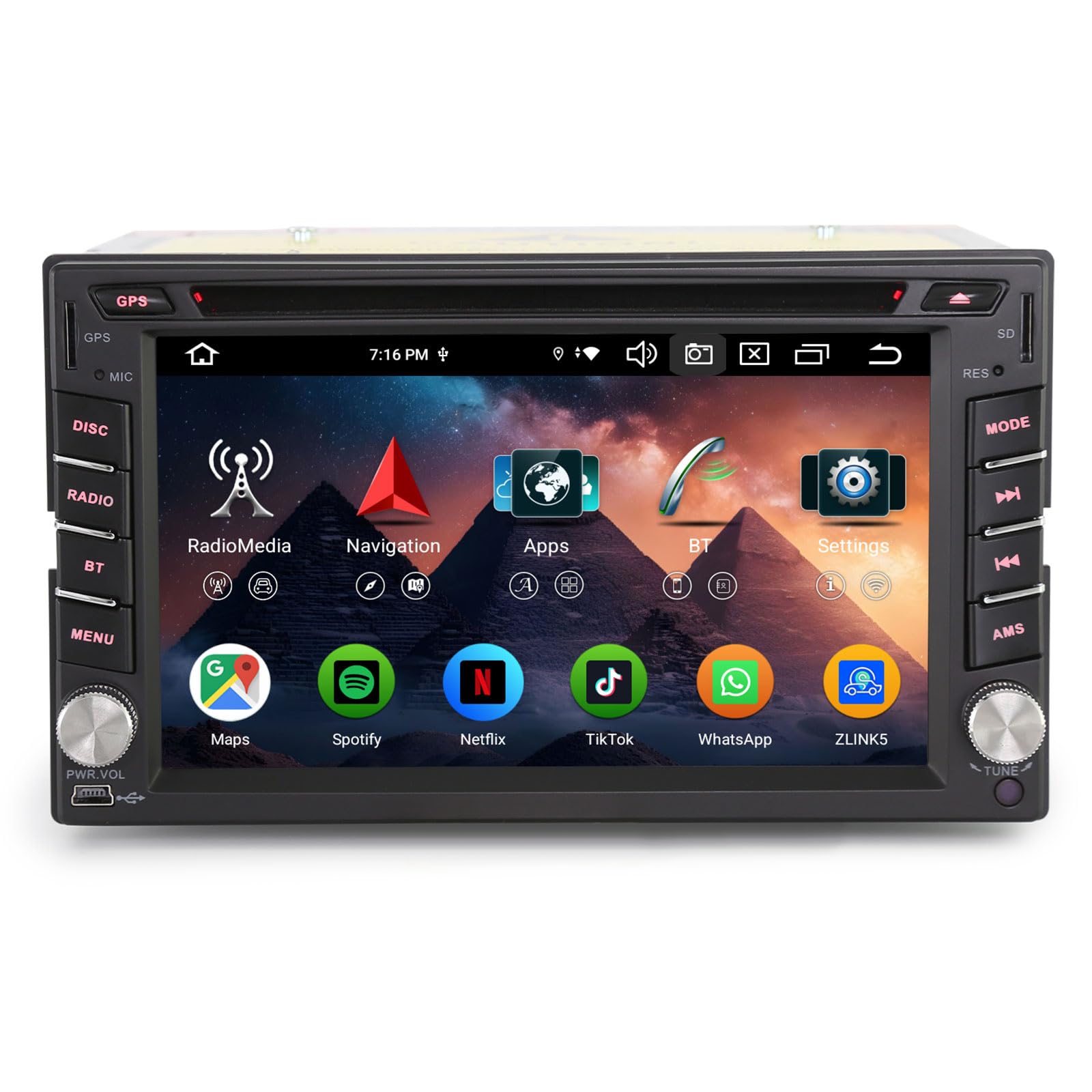 Erisin 8-Kern 4GB RAM+64GB ROM Universal Doppel Din Android 14 Autoradio mit CD Player GPS Navigation Bluetooth 5.0 Kabellos CarPlay 2 Din Radio Android Auto DAB+ WiFi 4G DSP USB FM RDS OBD2