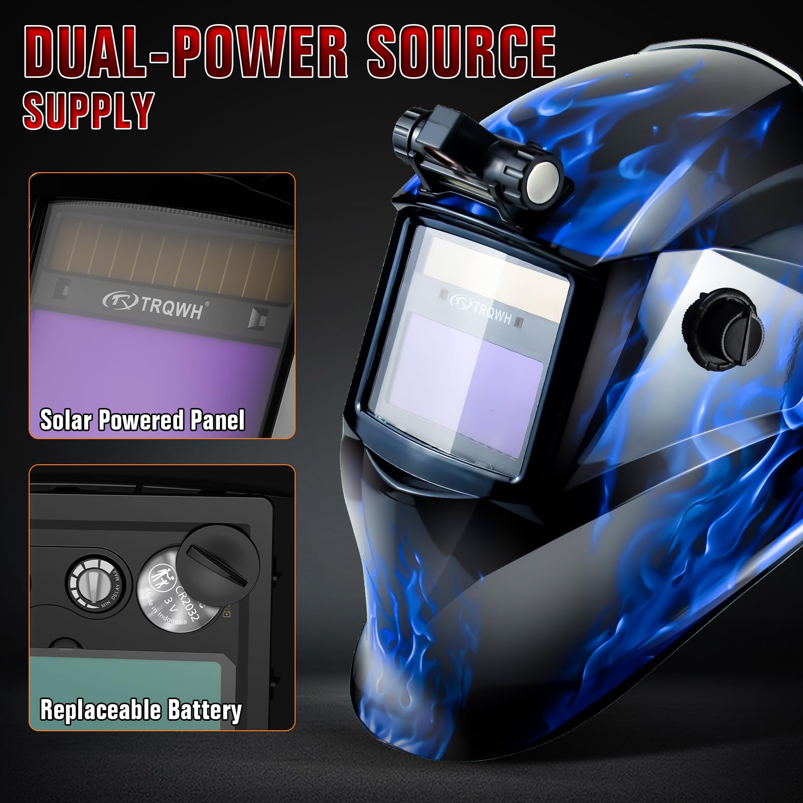 TRQWH Casco de soldadura de oscurecimiento automático con capucha de soldadura ligera, color real 1/1/1/2, claridad óptica superior, máscara de soldadura de 2 sensores de arco, sombra ancha, casco de